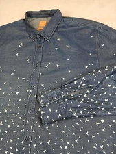 Higo Boss Orange XXL Mens Shirt Denim Chambray Long Sleeve Geometric