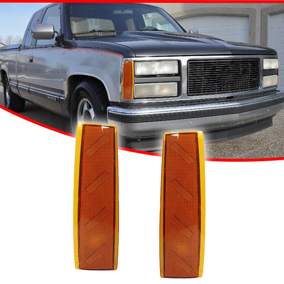 2X Amber Lens Front Side Marker Corner Lights For 88-93 GMC C1500 C2500 C3500 - Image 2 of 4