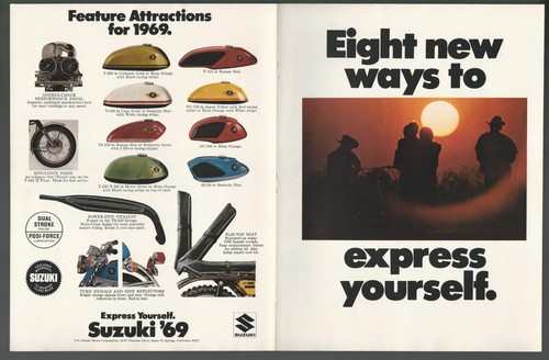 1969 SUZUKI motorcycle 4-page advertisement, Suzuki bikes print ad - Picture 4 of 6
