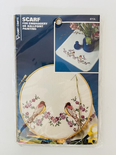 Vogart USA Bird of Paradise Stamped Embroidery Birds - Vogart Scarf Runner 8713L - Picture 1 of 2