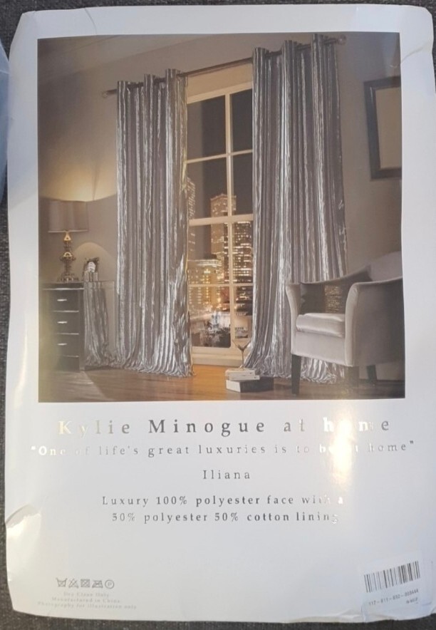 Kylie Minogue Pair Of Iliana Silver Eyelet Curtains 90x90 In 229cm X