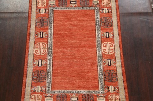 Black Friday Deal Orange Wool Hand-knotted Gabbeh Kashkoli Oriental Area Rug 5x7 - Picture 3 of 12
