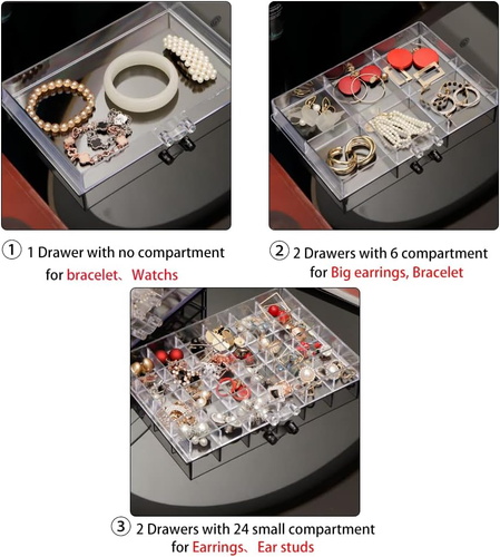Acrylic Jewelry Box with 5 Drawers Clear Earring Storage Organizer Display Case - Picture 2 of 12