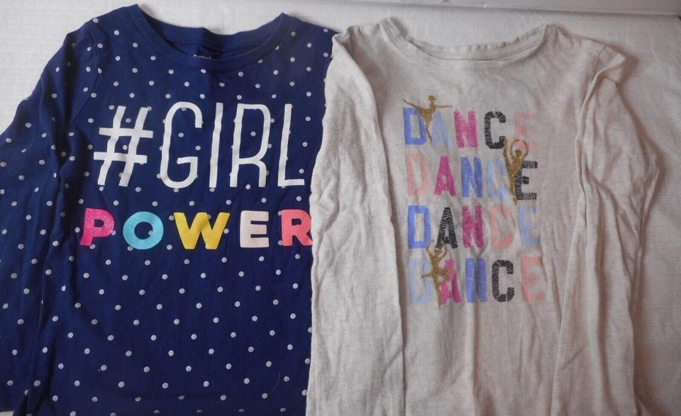 2pcs Carters Gap Tops Girls 6 Blue #Girl Power Polka Dots Gray Dance Long Sleeve - Image 2 of 4