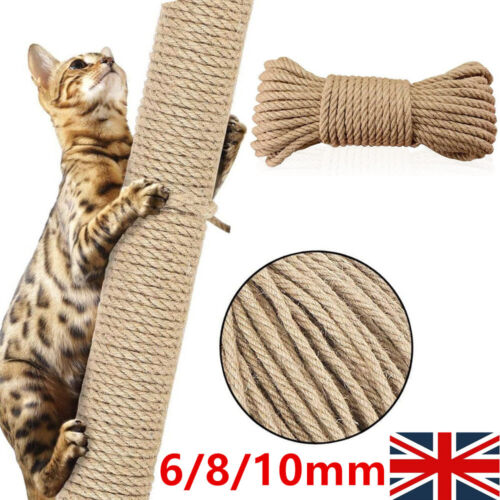 Natural Sisal Rope 6mm 8mm 10mm Cat Scratching Post Claw Control Pets Craft UK - Afbeelding 1 van 31