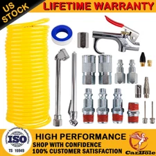 25ft 1/4" Recoil Air Hose Re Coil Spring Ends Pneumatic Compressor Accessory Kit