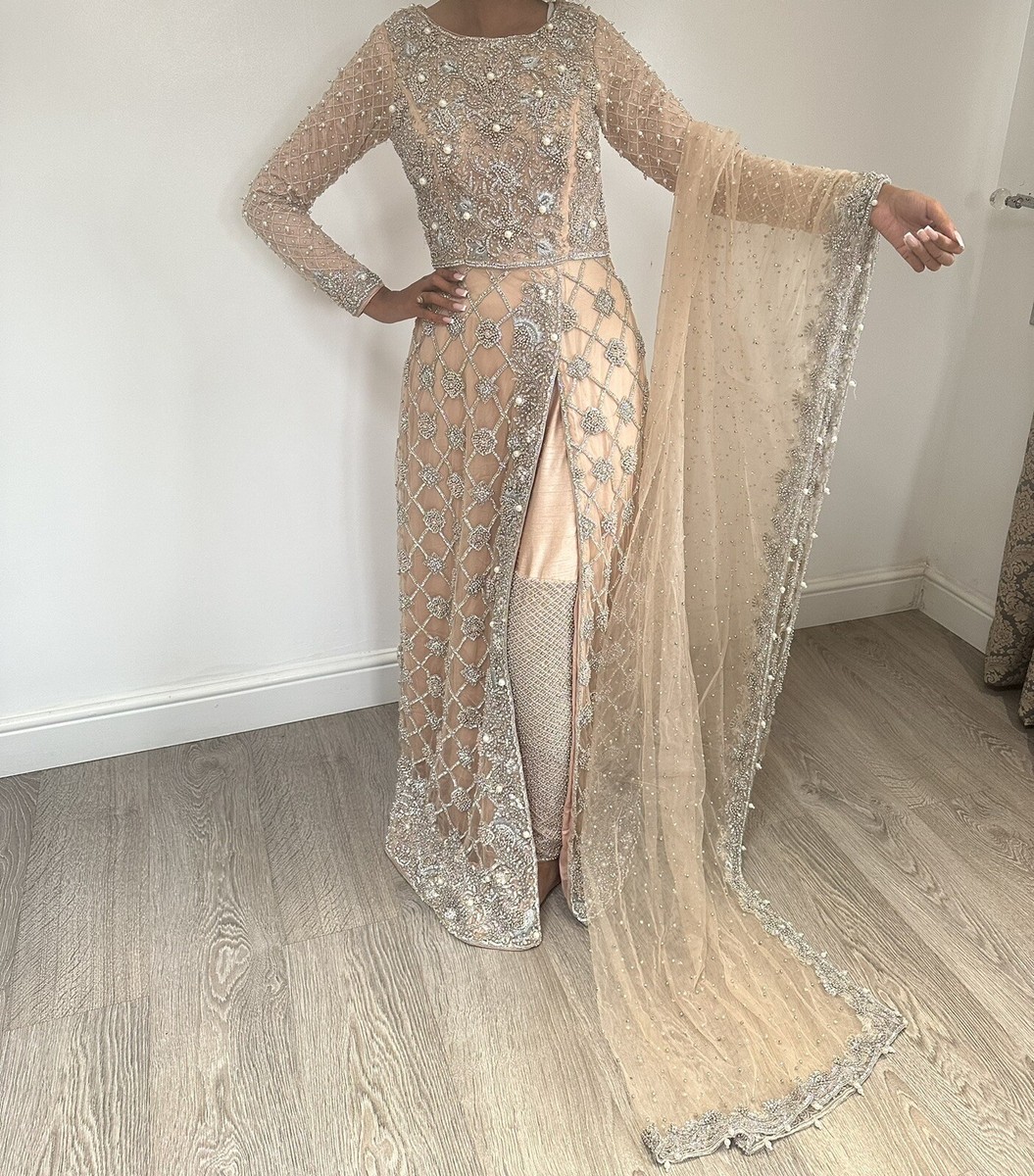 slim fit dress slacks Traditional Pakistani Bridal Dress in Golden Maxi Style Online – Nameera by  Farooq