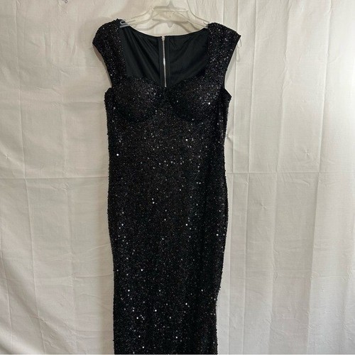 Abito da sera formale SHEIN Belle scollo a cuore orlo a sirena nero paillettes L - Foto 2 di 13