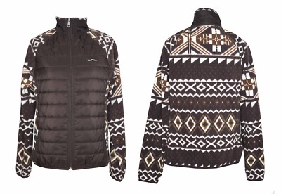 LAUREN RALPH LAUREN M Jacket Fleece Puffer Brown White Southwest Full Zip