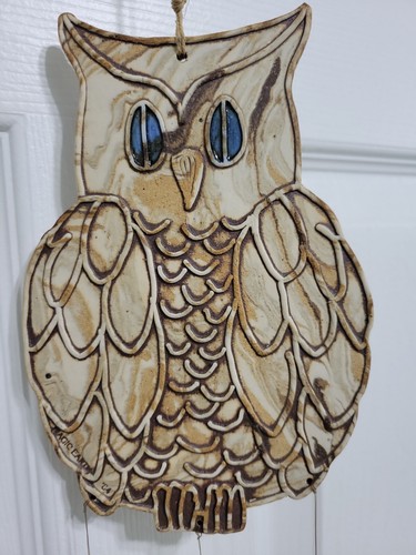 Vintage 1984 Magic Earth Owl Pottery Stoneware Wind Chime Sandstone Wall Art - Picture 2 of 11
