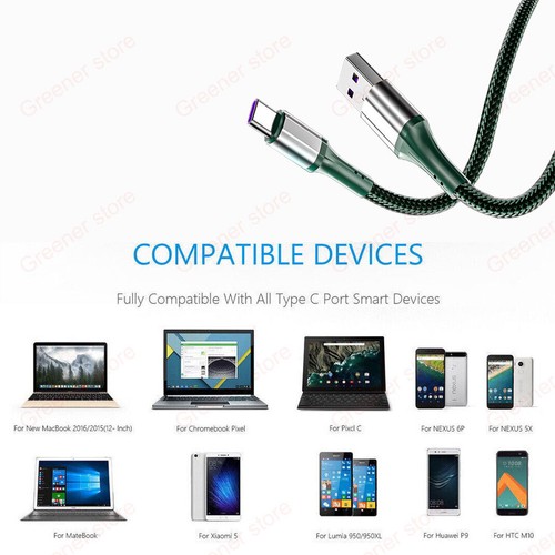 1M 2M 60W 3A Nylon Type-C Charger USB-C Charge Cable 3A Data Sync Fast Charging - Picture 11 of 15