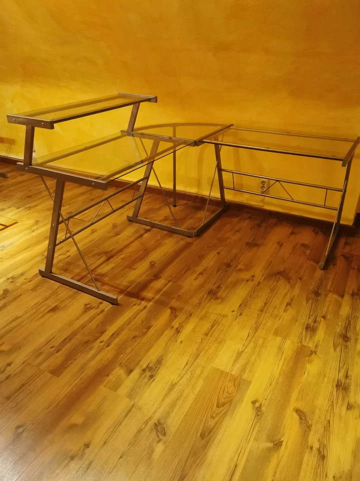 Schreibtisch glas eckschreibtisch mit Aufsatz mit Metall 155 cm Design modern - Bild 3 von 4