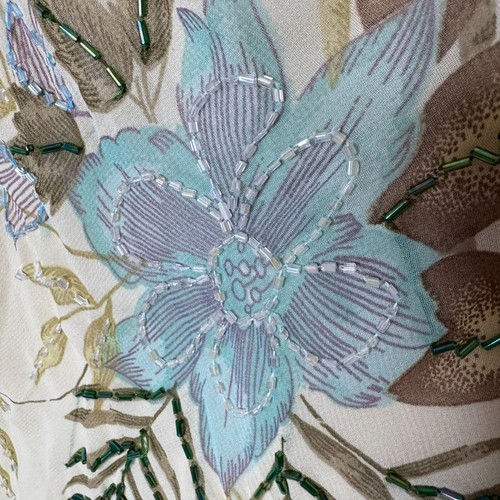 Y2K Floral Midi Dress Beaded Sz M / S Drape Cowl Babydoll Cottage Fairy READ - Picture 2 of 18