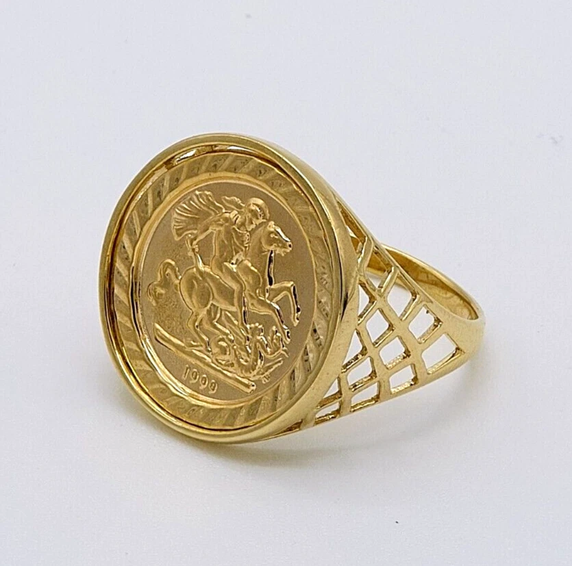 375 9ct Yellow Gold Men Saint George Sovereign Coin Ring 18mm Brand New Size W - Image 3 of 4