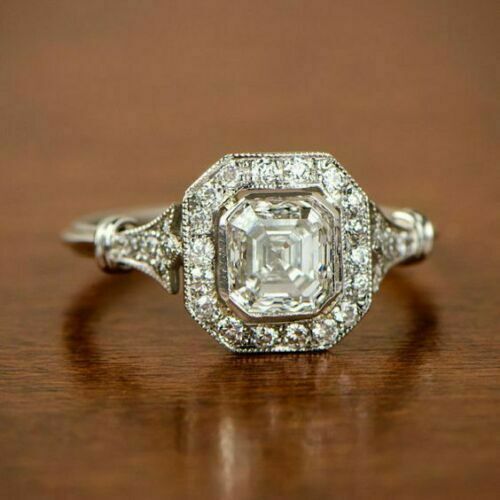 Antique 1.5Ct Asscher Cut Moissanite Diamond Engagement Ring 925 Sterling Silver - Bild 2 von 7