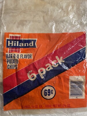 1970s Highland Bar-B-Q Flavor Vintage Potato Chip 6 Pack Bag Iowa Midwest