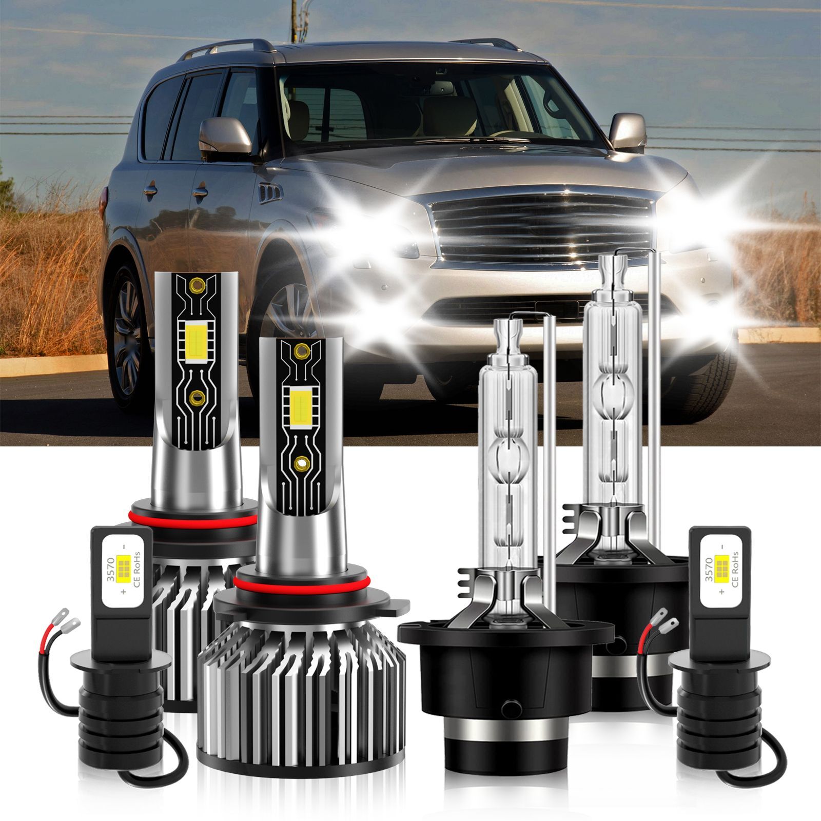 For Infiniti QX56 2004-2010 Combo LED HID Headlight+Fog Lights Bulbs Kit White
