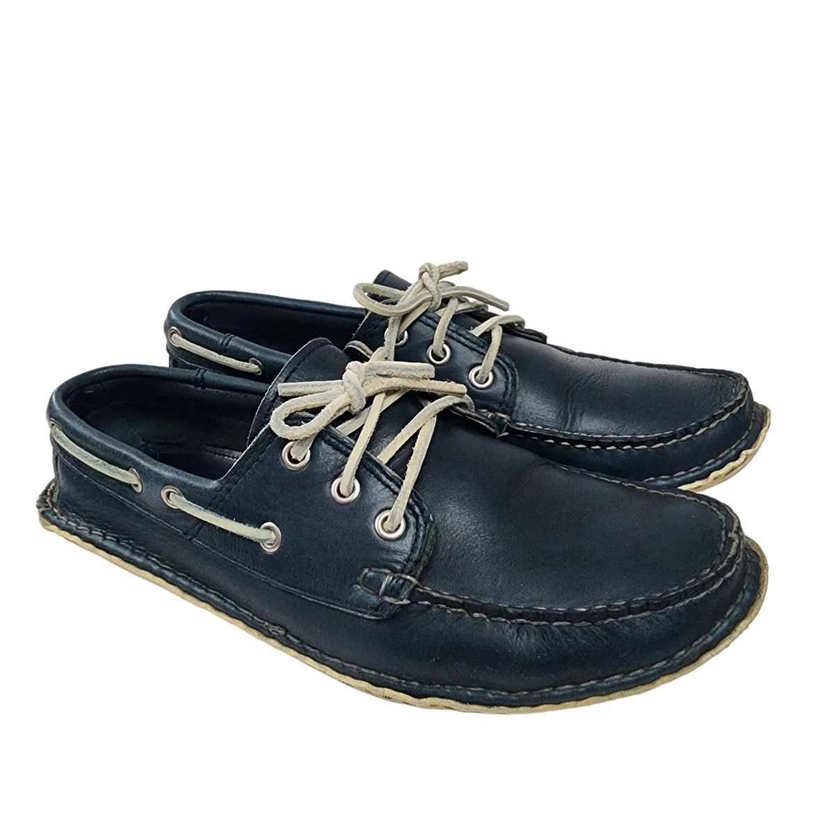 Quoddy Mens 9 Leather Moccasin Vibram Sole Lace Up Shoes Deck Boat