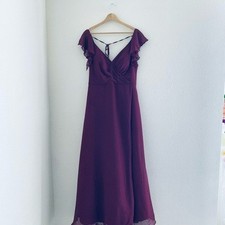 Azazie Burgundy Maxi Dress with Ruffle Sleeves