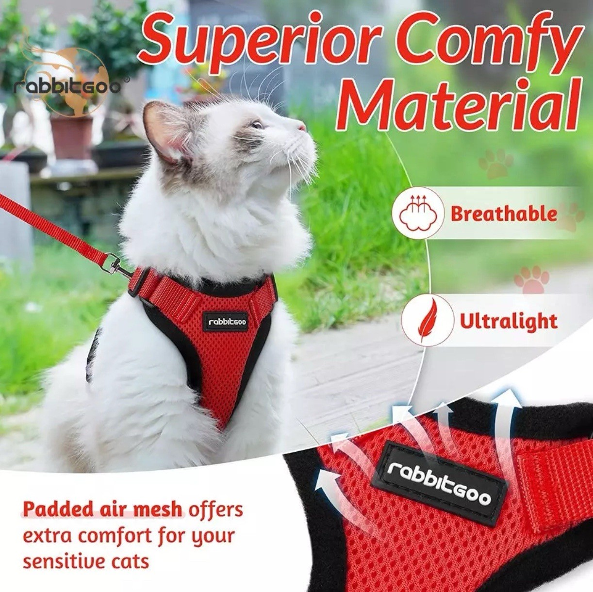 Rabbitgoo Cat Harness and Leash Reflective Vest Adjustable Sz XS NEW