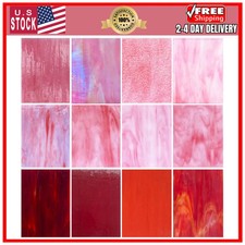 12 Sheets Stained Glass 4x6 Inch Mixed Red Pink Mosaic Art Craft Supplies