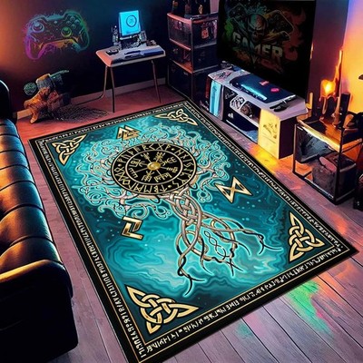 Viking Tree of Life Norse Decor Area Rug, Symbol Norse Culture Non-Slip Floor...