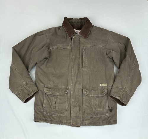 Columbia Men's M Green Barn Coat Field Chore Wool Lined Jacket Corduroy Collar