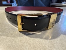 Anne Klein Black Genuine Leather Belt 1030005 Size M Gold Lion Head VERY NICE