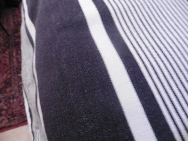 ANCIENNE HOUSSE TOILE A MATELAS COTON BLEU MARINE X BLANC130X190CM 1 REPRISE - Photo 4/4