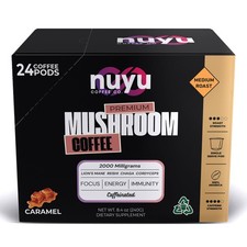 Nuyu Mushroom Coffee Pods, K-Cups, 100 Medium Roast Arabica Coffee with Lion...