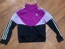 Adidas Girls Zip Front Classic Tricot Warm Up Jacket S 7/8 LAVENDER PURPLE BLACK