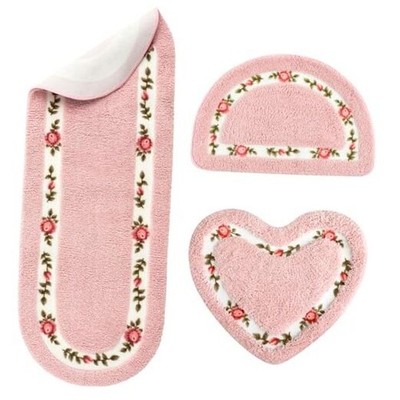 3 Pcs Rose Flowers Coquette Bathroom Rugs Set Rose Flower Area Rugs Non Pink