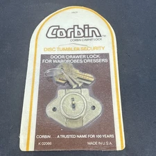 Corbin Door/Drawer Lock K02066 Wardrobes Dressers Disc Tumbler Security With Key