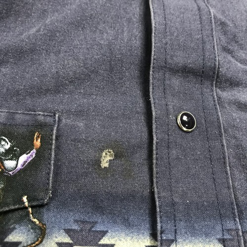 VINTAGE Wrangler Shirt Mens 2XL Blue Cotton Horse Pearl Snap Cowboy Rancher 90s - Picture 5 of 10