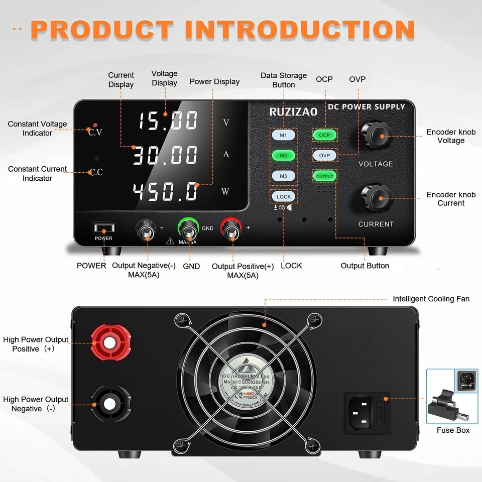 RUZIZAO DC Power Supply Variable, 0-15V 0-30A 450W High Power Switching DC - Image 2 of 4