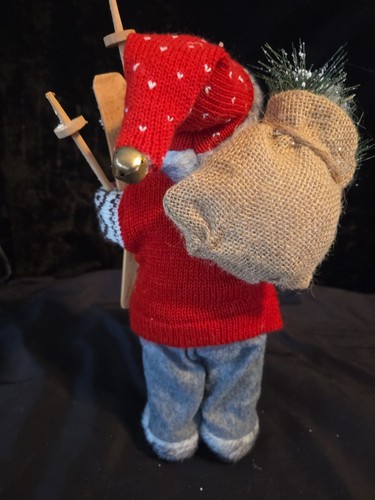Santa Claus wearing Snowflake Sweater w/Skis Christmas Figurine Tabletop Mantel - Picture 5 of 6