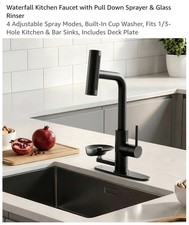 Matte Black Waterfall Pull-Down High Arc Kitchen Faucet Single-Hole Deck Plate