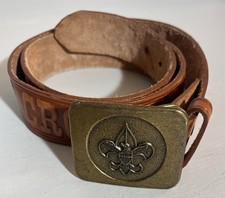 Vtg Boy Scouts of America BSA Brass Buckle W/Camp Crooked Creek Leather Belt 38