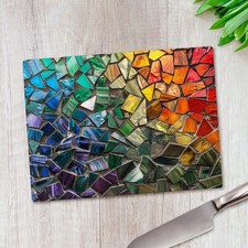 Fractured Rainbow Stain Glass Glass Chopping Board Large Kitchen Worktop Saver