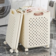 Foldable Hamper Washing Bin Storage Organizer Rolling Laundry Basket with Wheels