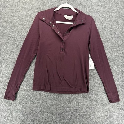 Athleta Top Womens M Flurry Seamless Henley Ribbed Long Sleeve Athleisure Preppy