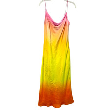 Express Satin Cowl Dip Dye Midi Dress - L