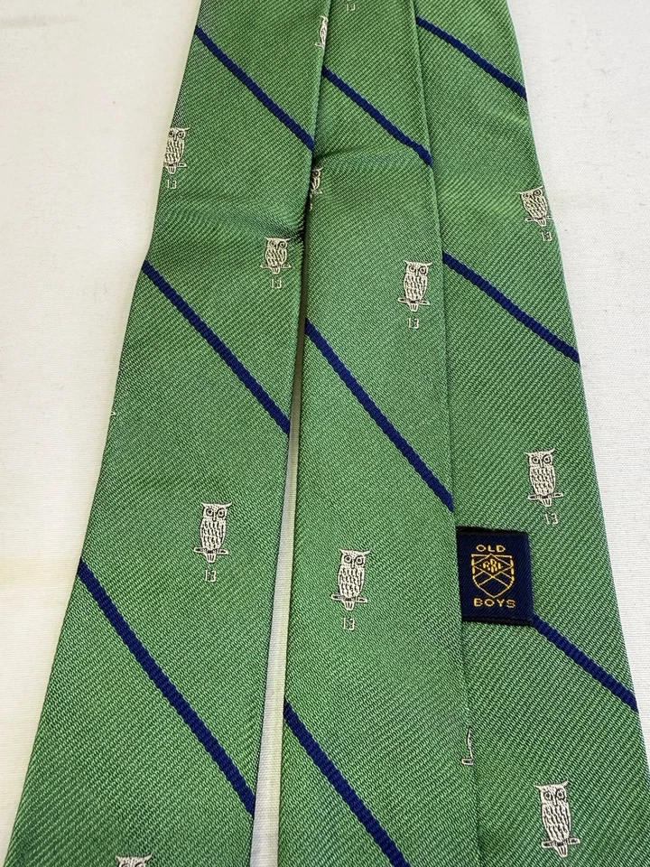 Gravata de gola de seda padrão bordado coruja boêmia verde rugby Ralph Lauren “13” - Imagem 4 de 4