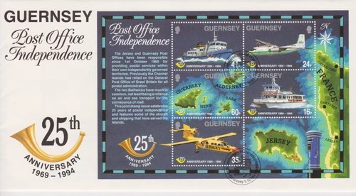 Unaddressed Guernsey FDC Cover 1994 Post Office Independence Sheet