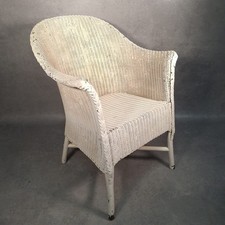 Lloyd Loom Armchair Tub Chair Woven Fibre Lusty & Sons Vintage Painted White