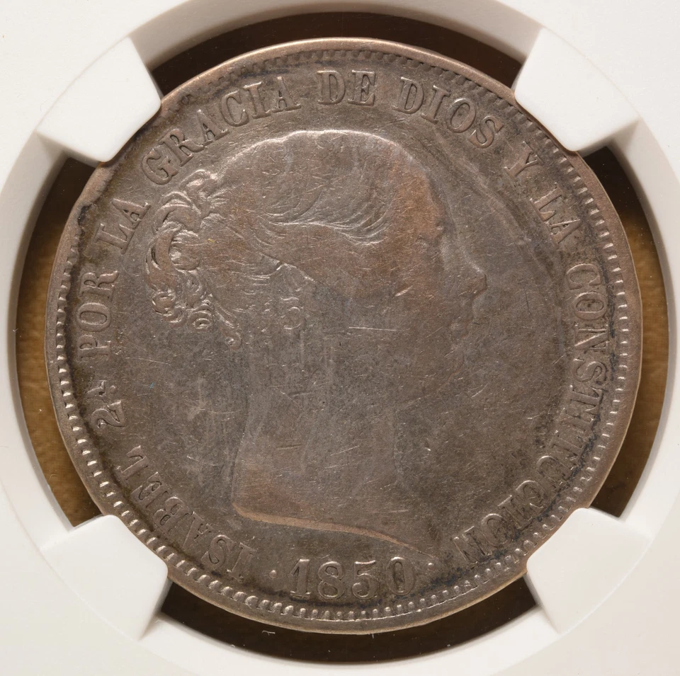 1850 M CL Spain 20 Reales NGC VF25 - Image 3 of 4