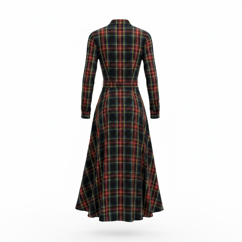 Vintage Moschino Couture Silk Shirt Dress Tartan Check Belted Italy IT 42 image 3