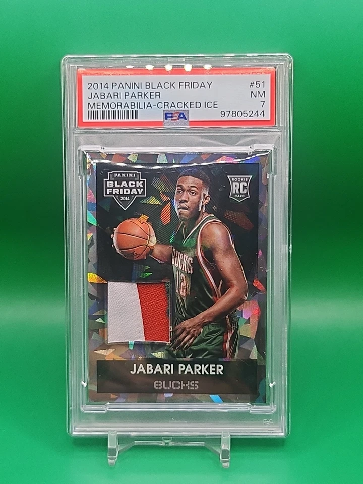 Panini Black Friday Jabari Parker Cracked Ice 2014 - parche de 3 colores borrador usado PSA Foto 2 de 3