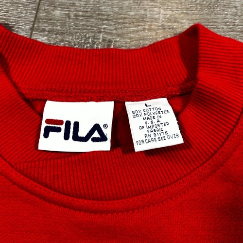 Vintage 90er Fila Sweatshirt Herren L rot Spruch bestickt Streetwear Urban Y2K - Bild 4 von 6