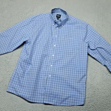 Jos. A. Bank Traveler Button-Up Shirt Men's L Blue Plaid Cotton Traditional Fit